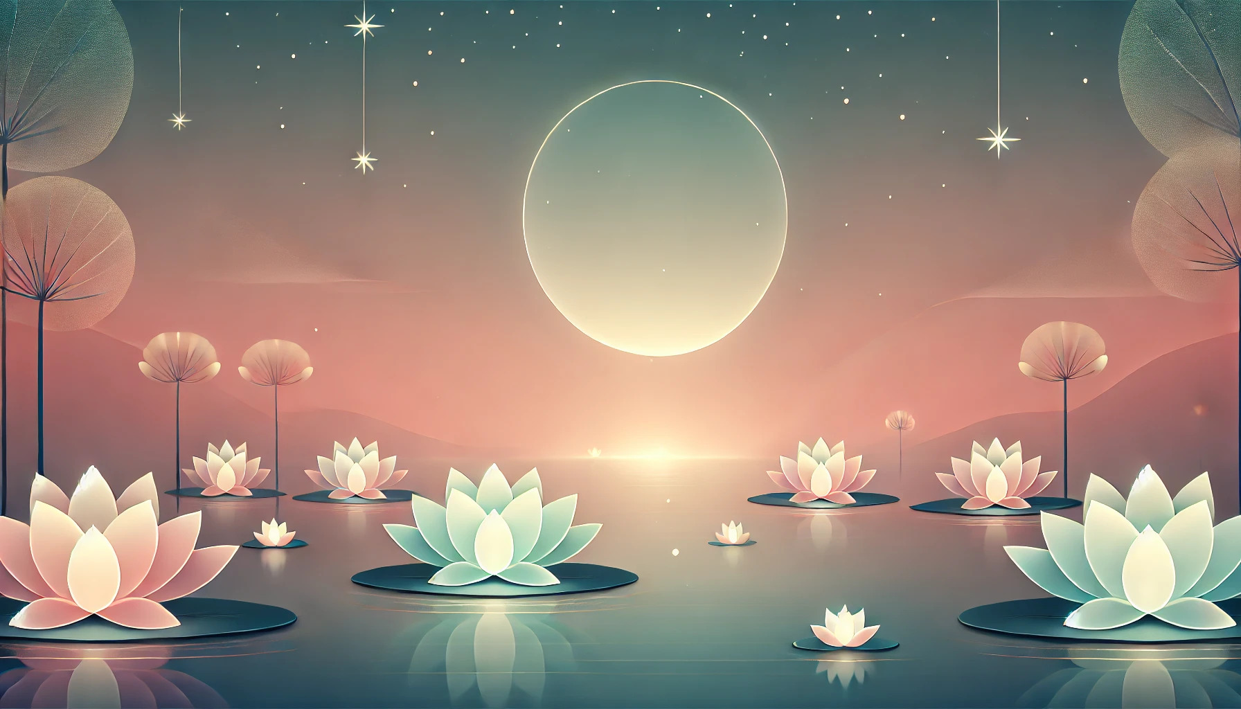 DALL·E 2024 07 14 23.52.19   A minimalist fantasy scene featuring a calm river with glowing lotus flowers floating on the surface. The background includes a gentle gradient sky wi